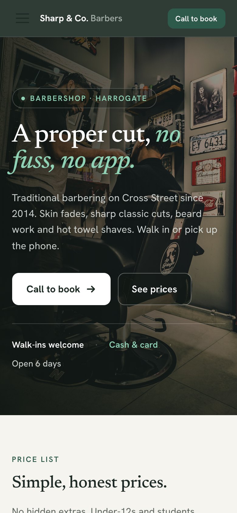The same example website shown on a phone