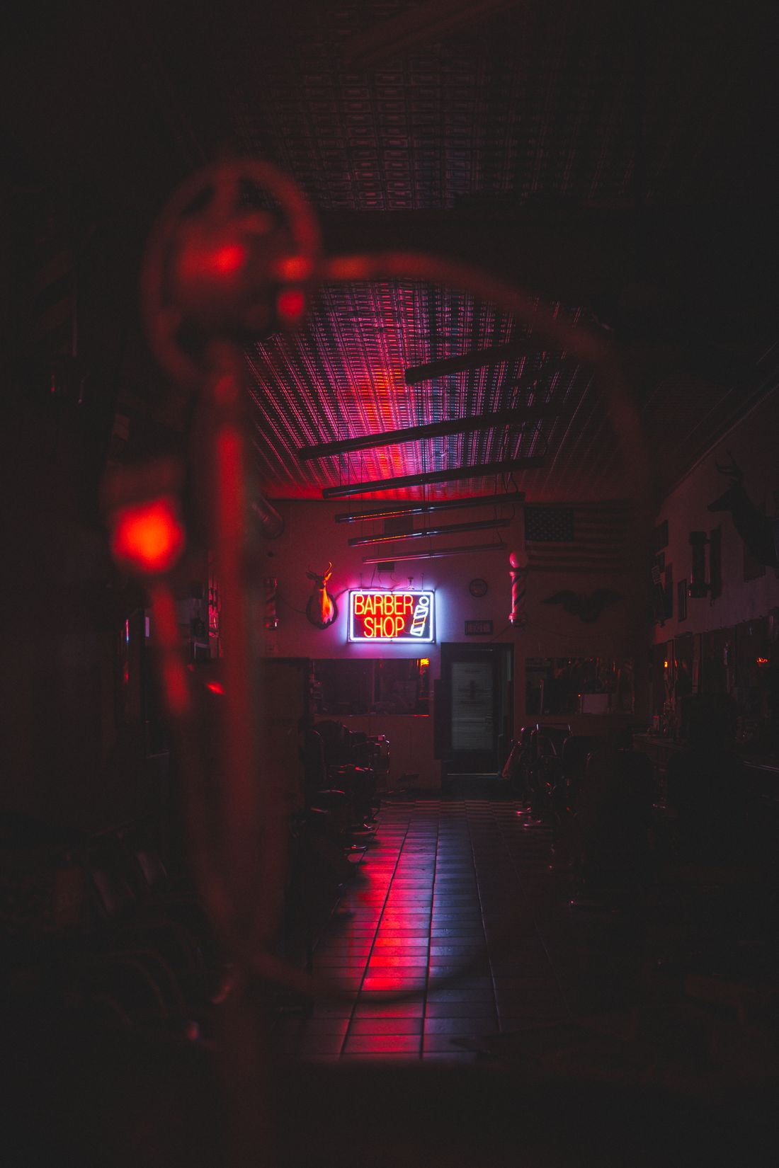 Warm neon lighting glowing in the shop at night